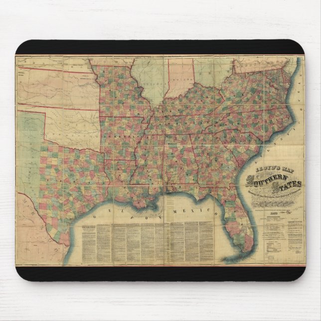 Civil War Southern States Map by J. Lloyd (1862) Mouse Pad (Front)
