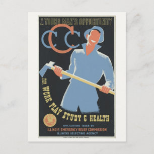 Civilian Conservation Corp: Work Play Study Health Postcard