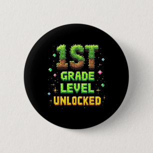 Ck To School 1st Grade Level Unlocked Boys Gamer P 6 Cm Round Badge