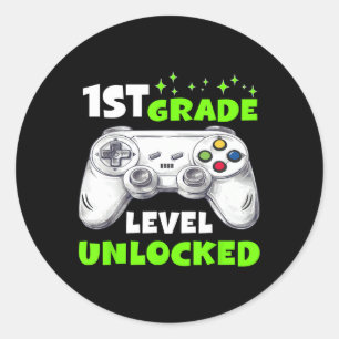 Ck To School 1st Grade Level Unlocked Gamer Boys K Classic Round Sticker