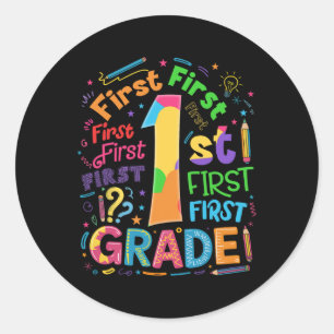 Ck To School 1st Grade Team Typography Student Tea Classic Round Sticker