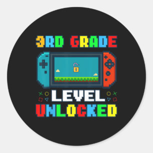 Ck To School 3rd Grade Level Unlocked Gamer Kids B Classic Round Sticker