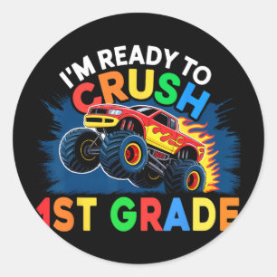 Ck To School Boys First Day Of 1st Grade Monster T Classic Round Sticker