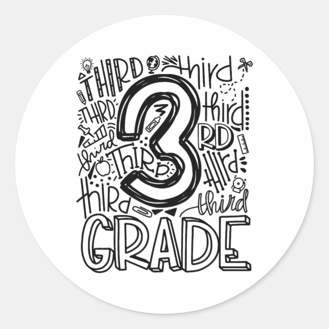 Ck To School First Day Of School Typography Third  Classic Round Sticker (Front)