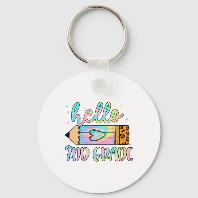 Ck To School Hello 2nd Grade Leopard Tie Dye Penci Key Ring (Front)