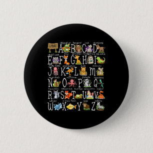 Ck To School Kids Cute Animals A-z Alphabet Abcs T 6 Cm Round Badge