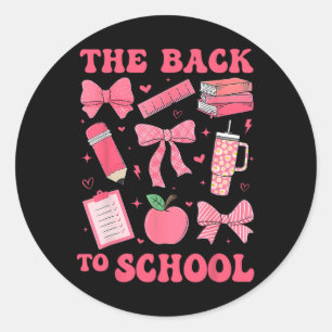 Ck To School Pink Coquette Bow Pencil Book Edition Classic Round Sticker