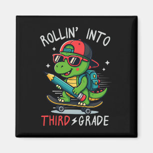 Ck To School Rollin' Into 3rd Grade T-rex Skateboa Magnet