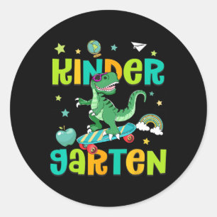 Ck To School Rollin Into Kindergarten T-rex Skateb Classic Round Sticker