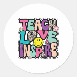 Ck To School Teach Love Inspire Retro Teachers Wom Classic Round Sticker