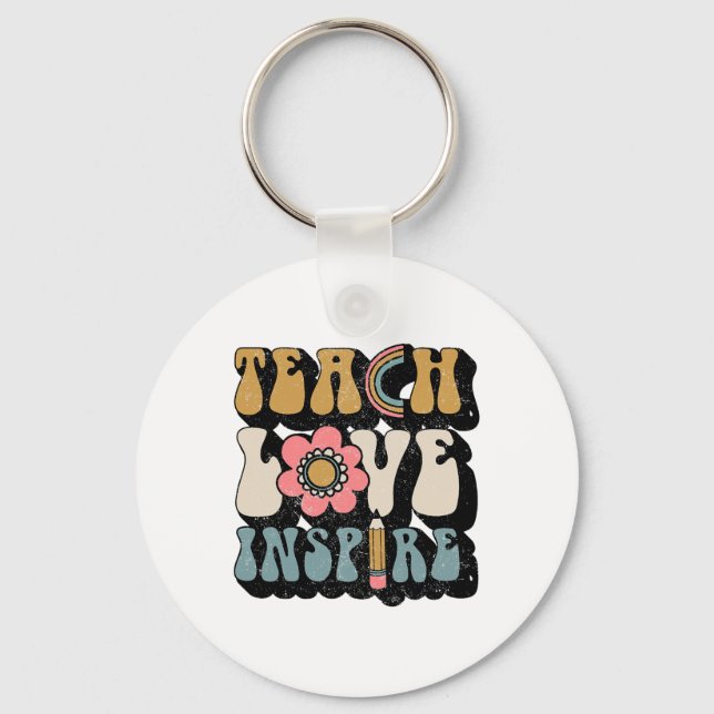 Ck To School Teach Love Inspire Retro Teachers Wom Key Ring (Front)