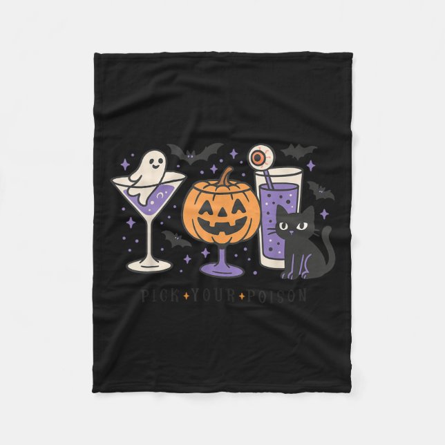 Ck Your Ison Halloween Black Cat Pumpkin Ghost Tai Fleece Blanket (Front)