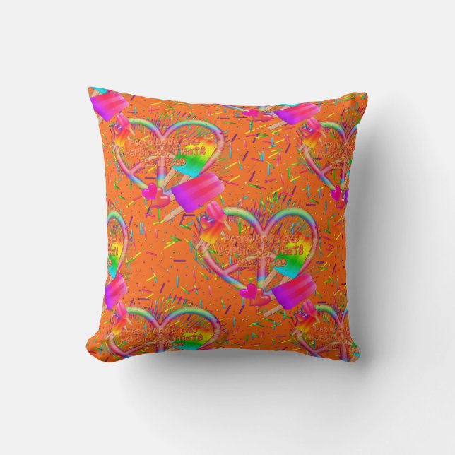 CKC-Peace,Love and Popsicle's-Orange Sq Pillow (Front)
