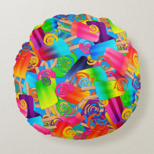 CKC Popsicle Swirls,Blue-ROUND THROW PILLOW