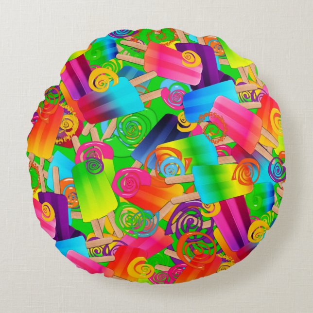 CKC Popsicle Swirls,NEON-ROUND THROW PILLOW (Front)