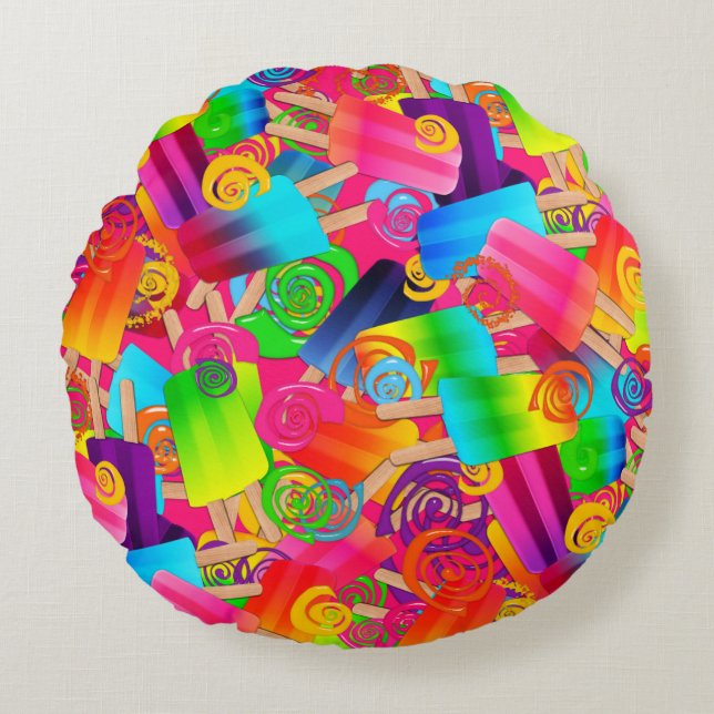 CKC Popsicle Swirls,PINK-ROUND THROW PILLOW (Front)