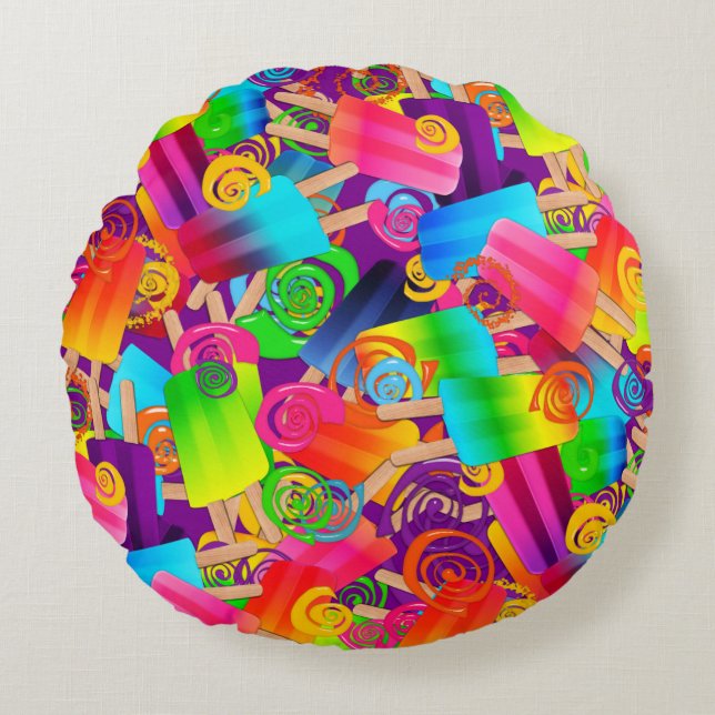 CKC Popsicle Swirls,PURPLE-ROUND THROW PILLOW (Front)