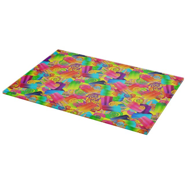 CKC Popsicle Swirls-Yellow-11x8 Cutting Board (Corner)