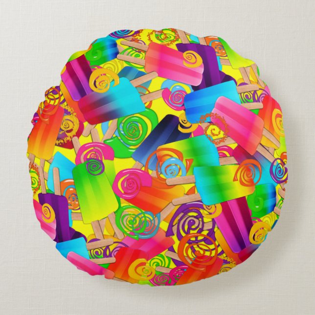 CKC Popsicle Swirls,Yellow-ROUND THROW PILLOW (Front)