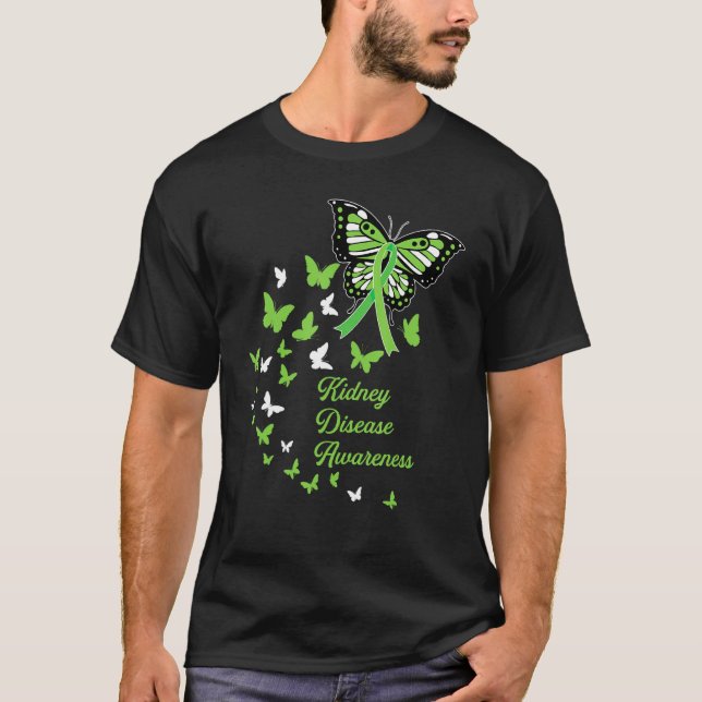 Ckd Kidney Disease Awareness Green Butterflies Rib T-Shirt (Front)