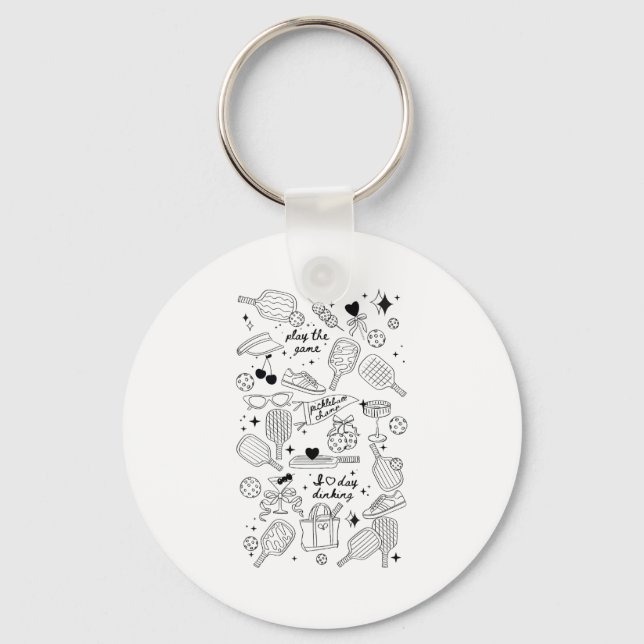 Ckleball Doodles In Black On Beige Retro Comfort C Key Ring (Front)