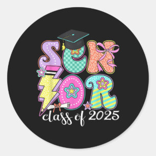 Cl Of 2025 Coquette Senior 2025 Graduation Back To Classic Round Sticker