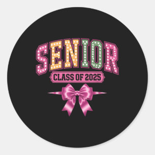 Cl Of 2025 Senior Coquette Bow Women Girls Graduat Classic Round Sticker