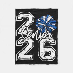 Cl Of 2026 Cheer Senior 2026 Blue Pom Pom Cheerlea Fleece Blanket