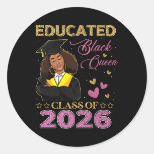 Cl Of 2026 Educated Afro Melanin Black Girl Senior Classic Round Sticker