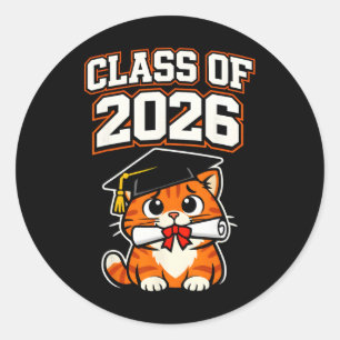 Cl Of 2026 Graduation Cat Diploma Cartoon Classic Round Sticker