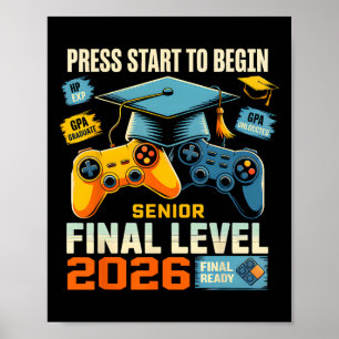 Cl Of 2026 Level Complete Video Gamer Senior Gradu Poster