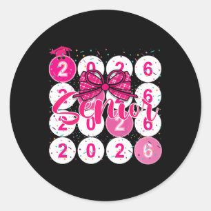 Cl Of 2026 Senior Coquette Pink Bow Graduation Fam Classic Round Sticker