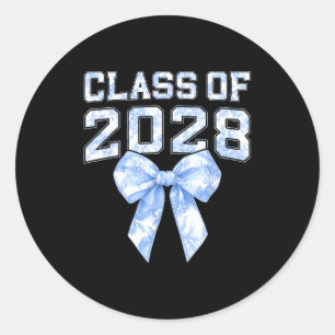 Cl Of 2028 Blue Toile Floral Coquette Bow Girl Kid Classic Round Sticker