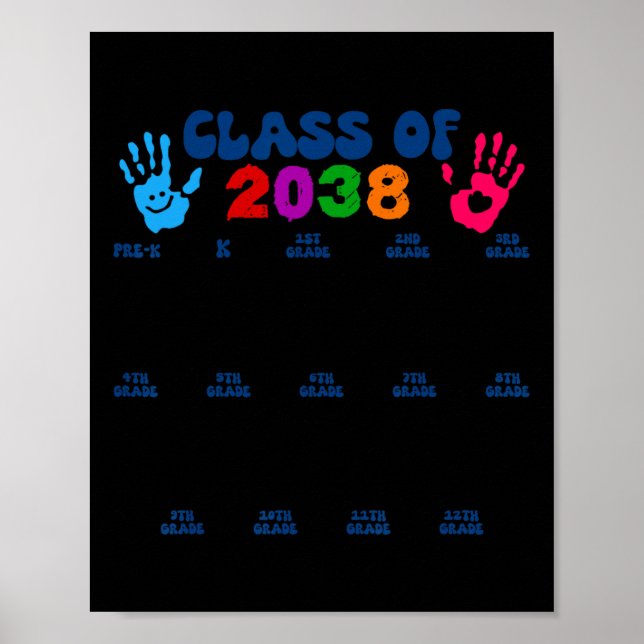 Cl Of 2038 Handprint Cute Back To School Pre-k Gra Poster (Front)