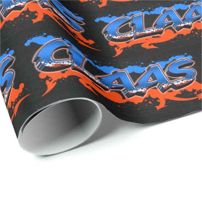 Claas First Name Graffiti blue orange Wrapping Paper (Roll Corner)