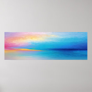 “Clachanray” Wide Pink and Blue Landscape Seascape Poster