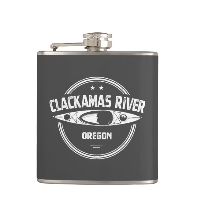 Clackamas River Oregon Kayaking Hip Flask (Front)