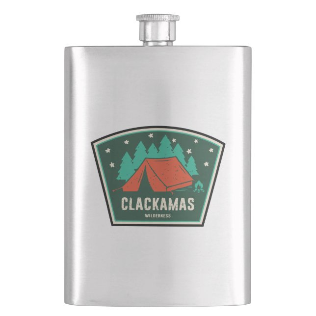 Clackamas Wilderness Oregon Camping Hip Flask (Front)