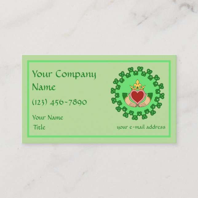 Claddagh and Green Knotwork Business Card (Front)