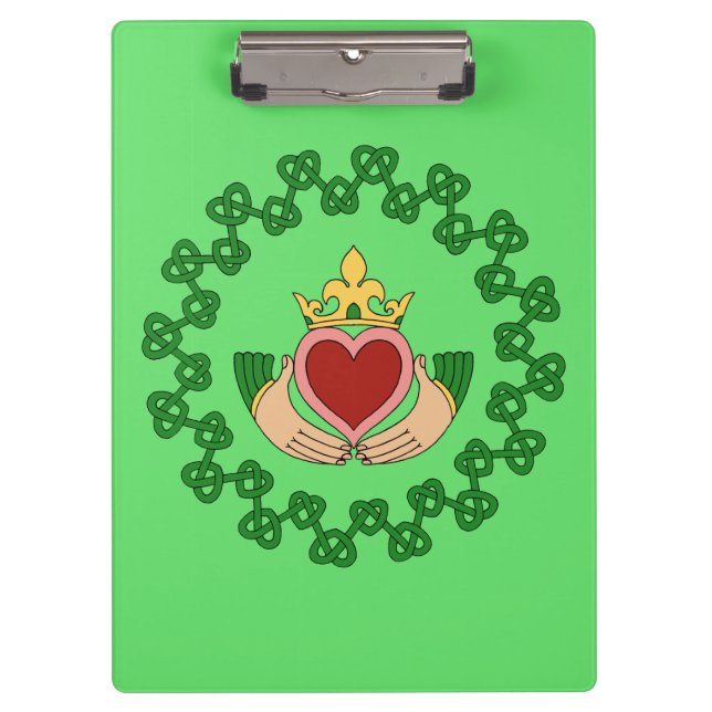 Claddagh and Green Knotwork Clipboard (Front)