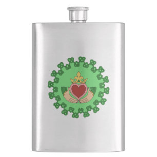 Claddagh and Green Knotwork Hip Flask