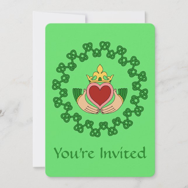 Claddagh and Green Knotwork Invitation (Front)