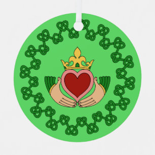 Claddagh and Green Knotwork Metal Tree Decoration