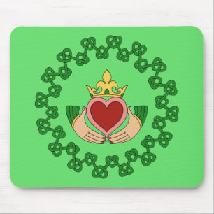 Claddagh and Green Knotwork Mouse Pad