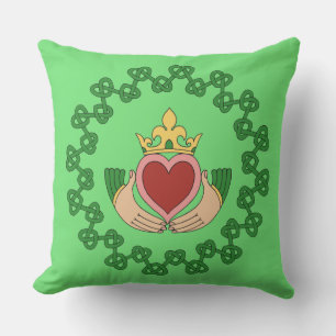Claddagh and Green Knotwork Outdoor Cushion