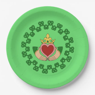 Claddagh and Green Knotwork Paper Plate