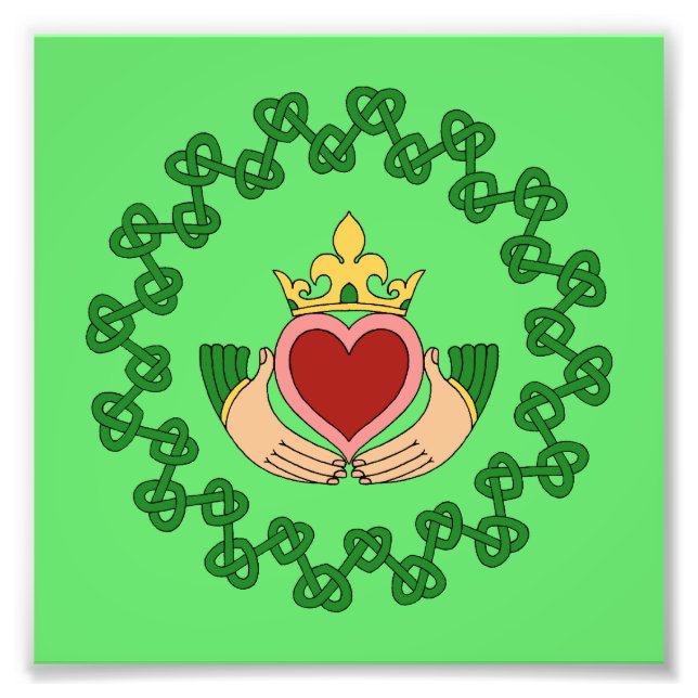 Claddagh and Green Knotwork Photo Print (Front)