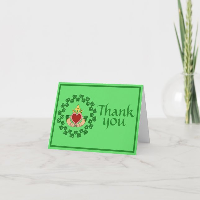 Claddagh and Green Knotwork Thank You Card (Front)
