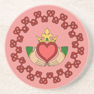 Claddagh and Red Knotwork on Pink Coaster