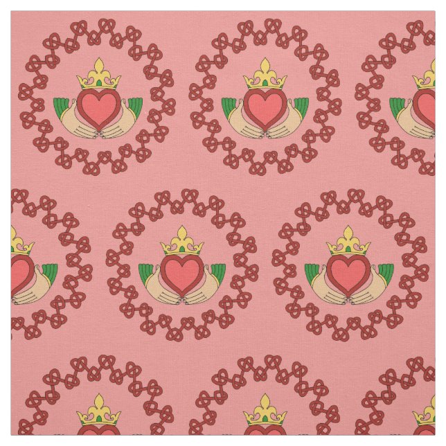 Claddagh and Red Knotwork on Pink Fabric (Swatch)